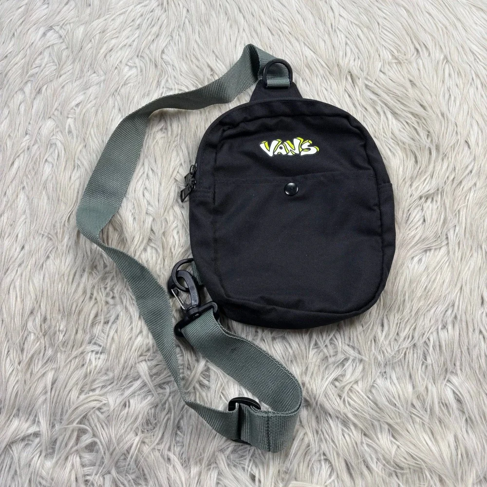 Vans Black Gray Nylon Sling Backpack Bag Travel Skate ID Slot Small